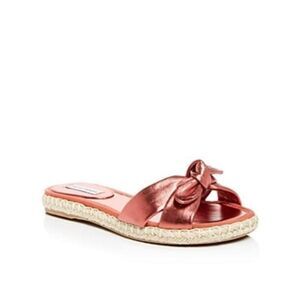 Tabitha Simmons Heli Peach Metallic Leather Espadrille Slides -Size 5.5